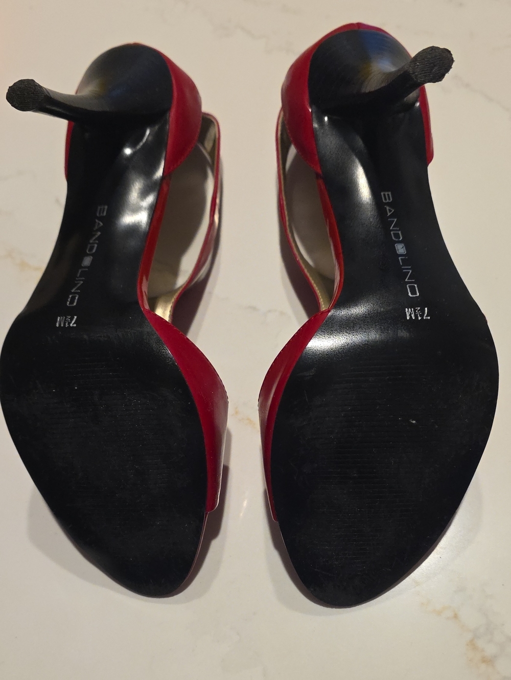 Bandolino Red Patent T-Strap Open-Toe Heels with Ankle Buckle - Picture 5 of 5